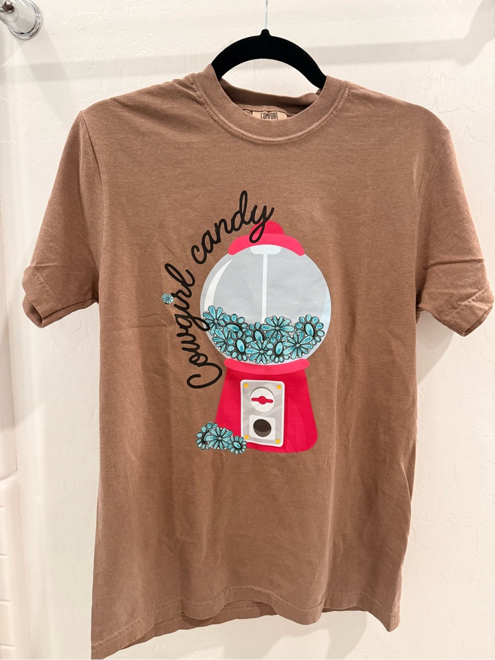 Dani Morgan’s - Brown Tee with Pink Gumball Machine and Turquoise Graphic